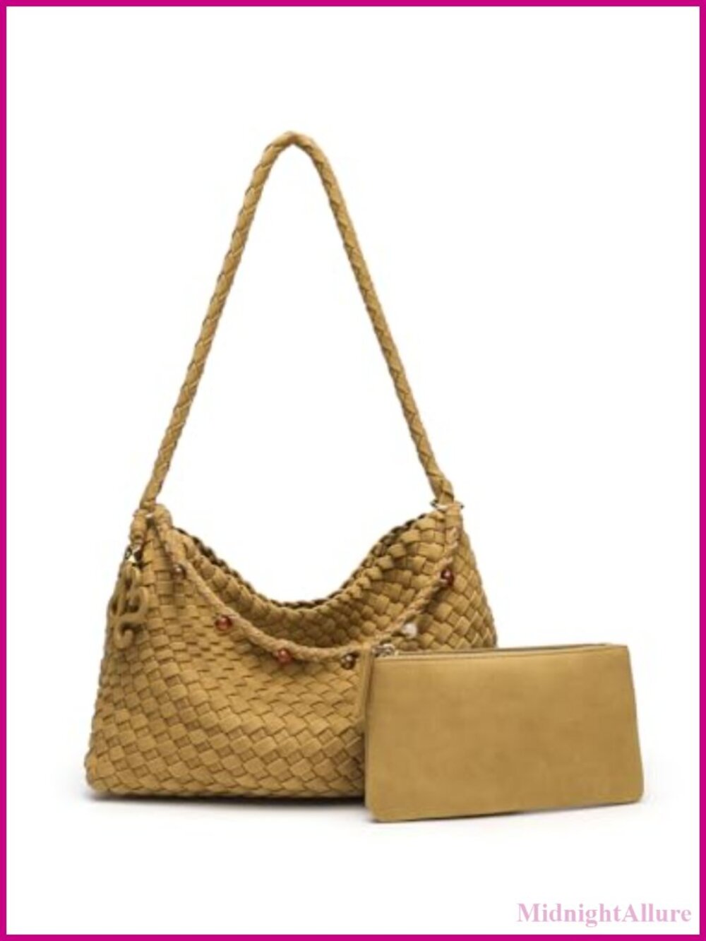 Woven Faux Suede Hobo Shoulder Bag Tote Handmade 2-in-1 Women